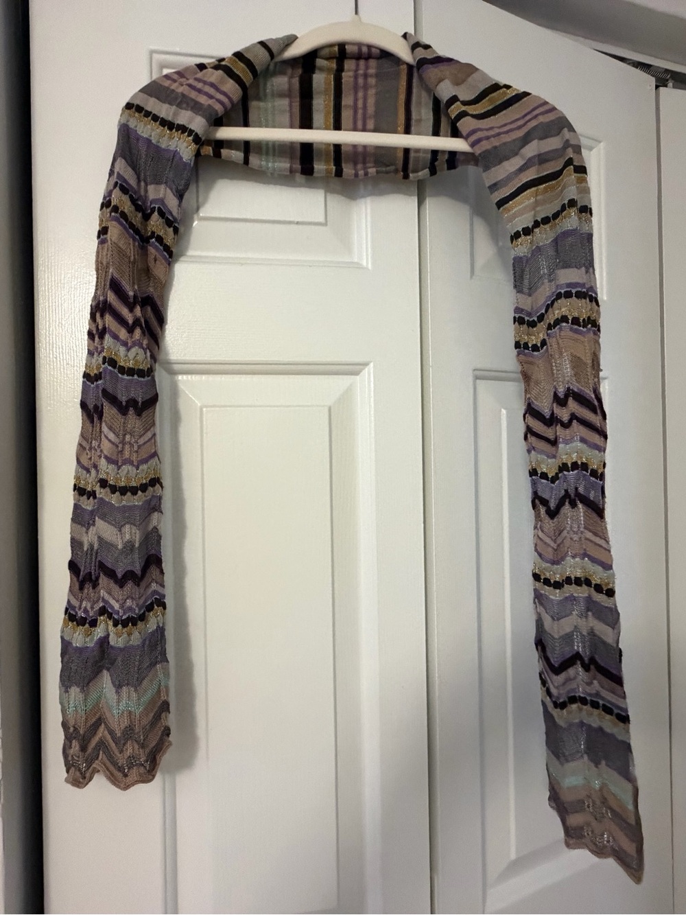 M Missoni Vintage Made in Italy Wool Viscose Knit Scarf | Purple Multicolor